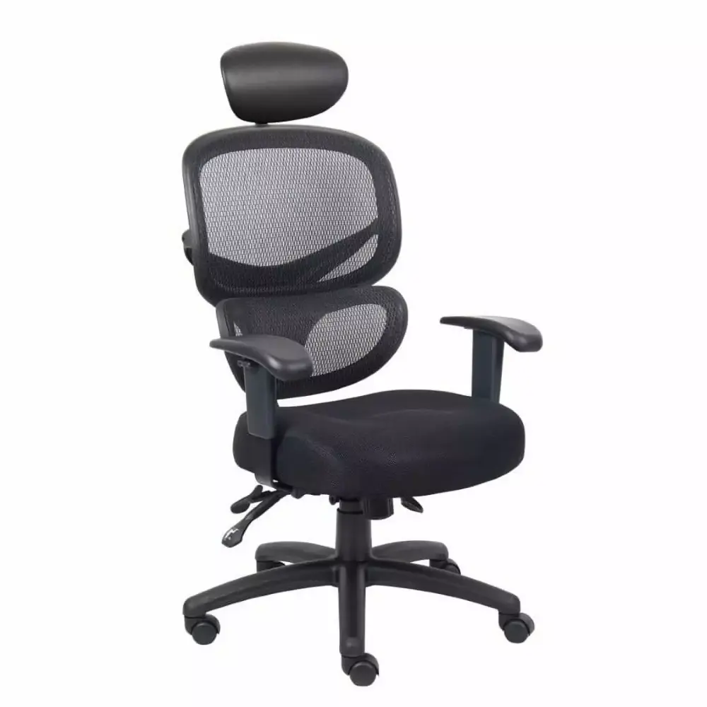 Scranton & Co Black Fabric Multi-Function Headrest Task Chair Office