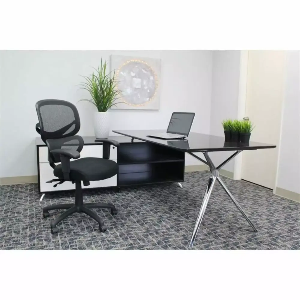 Scranton & Co Black Fabric Multi-Function Headrest Task Chair Office