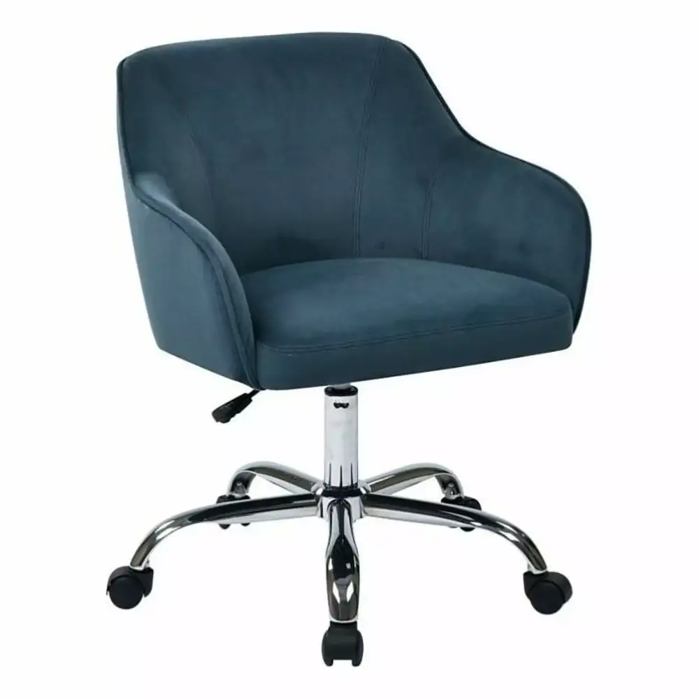 Scranton & Co Modern Velvet Fabric Task Office Chair Atlantic Blue