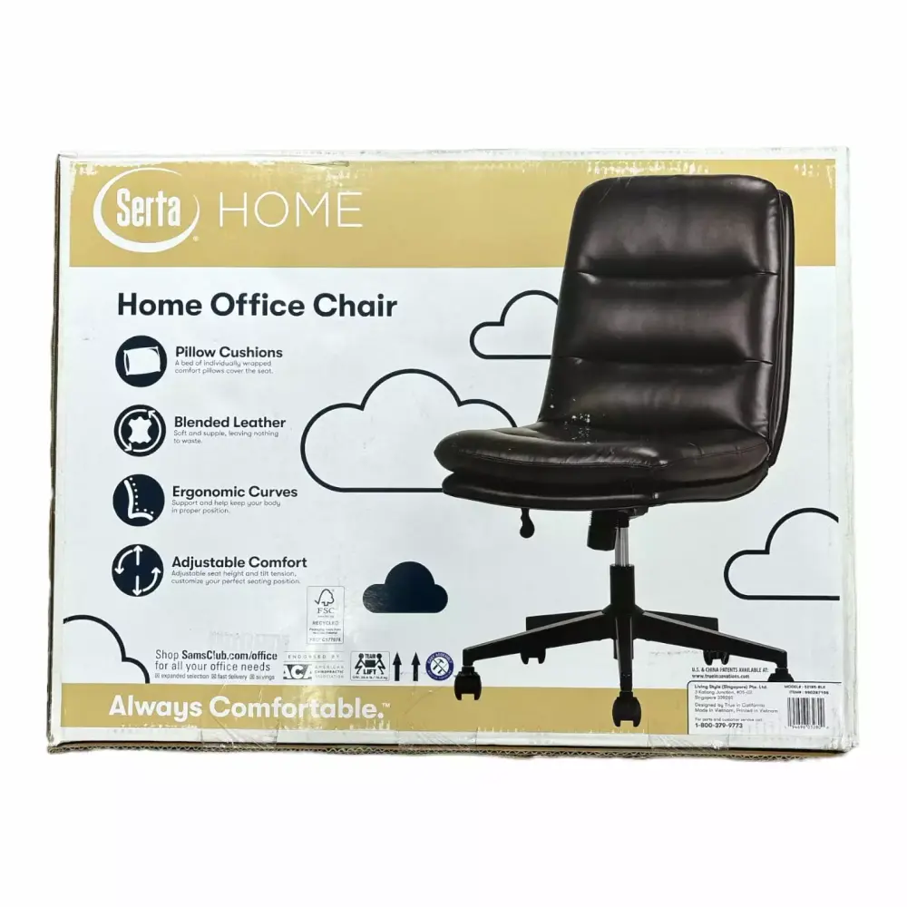 Serta Leather Armless Home Office Chair Up to 275lbs Black