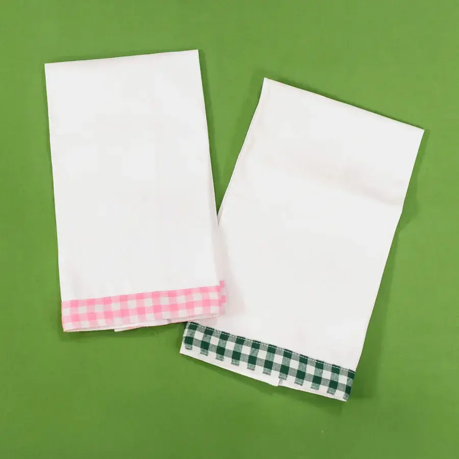 Kimberbell Tea Towel Blanks w/ Gingham Trim- Pink and Sage KDKB277