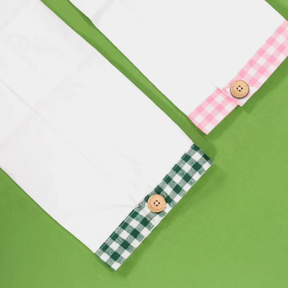 Kimberbell Tea Towel Blanks w/ Gingham Trim- Pink and Sage KDKB277