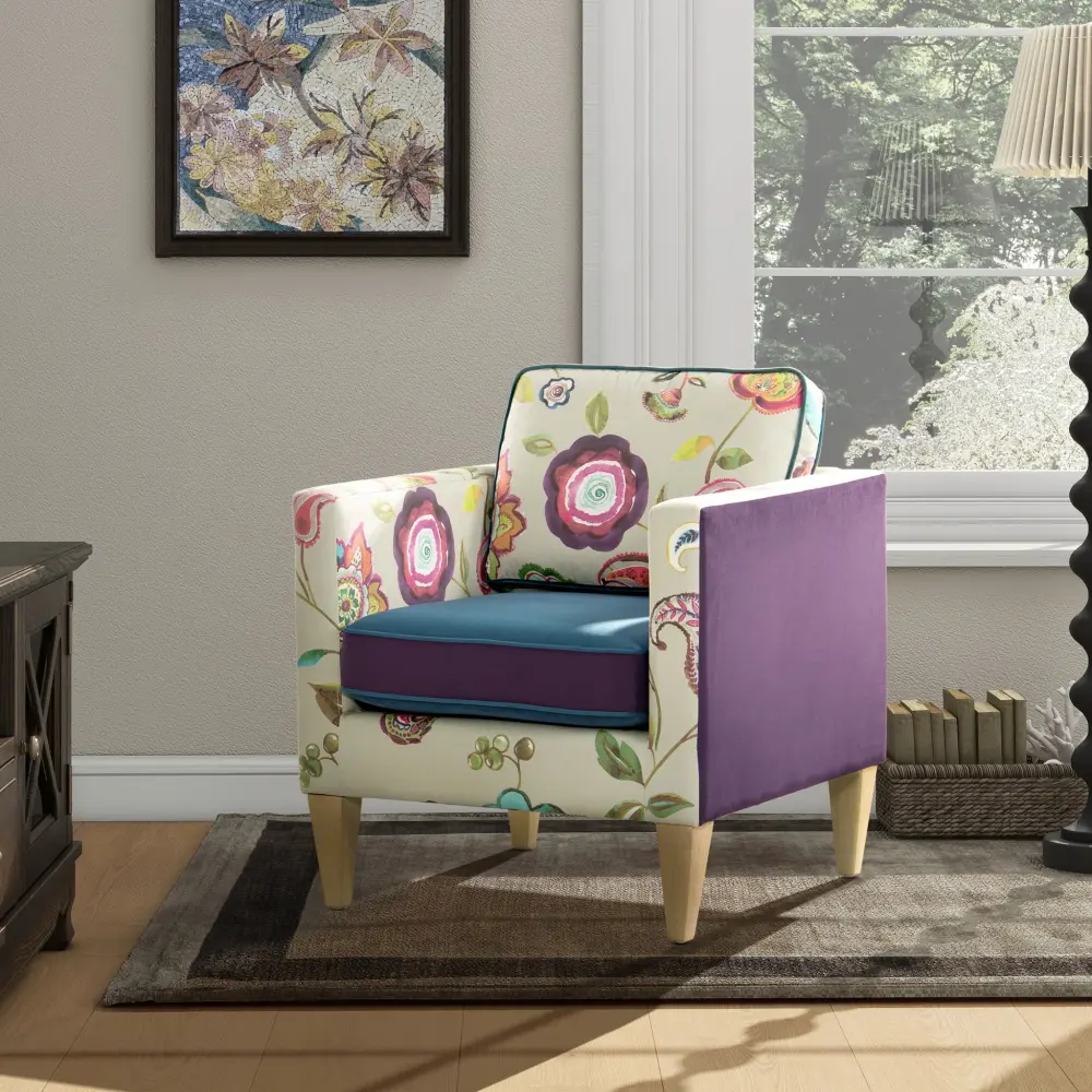 Mamba - Patchwork Accent Chair - Teal Blue Lavender / Multicolored Floral