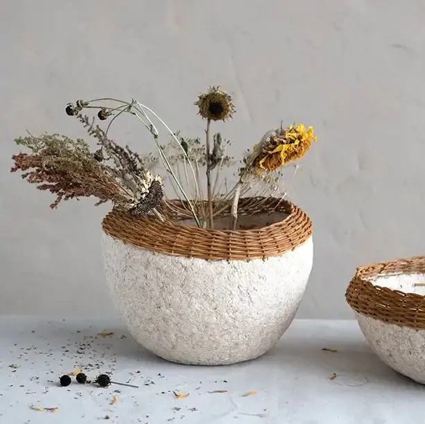 Paper Mache Bowl w/ Wicker Rim