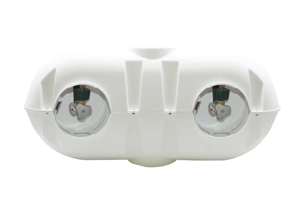 Flame King Dual 20LB LP Propane Tank Light Plastic Heavy Duty Cover Rv Trailer Ivory