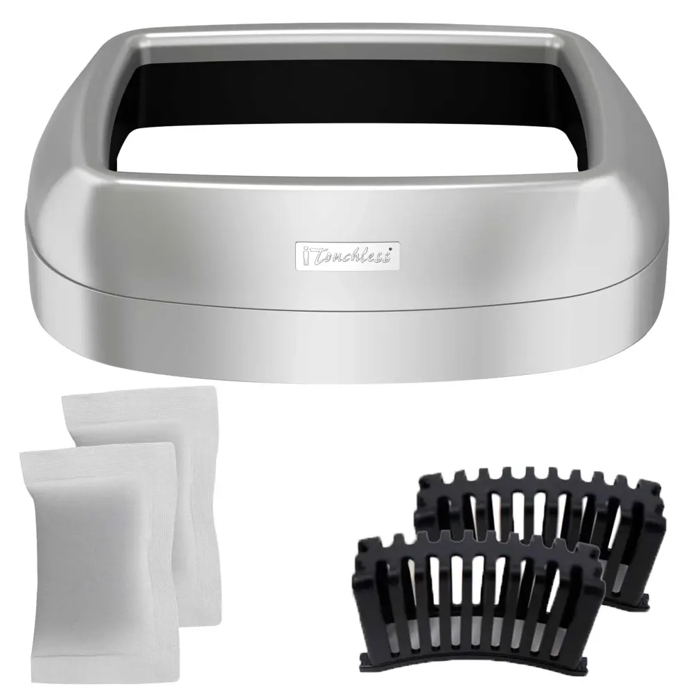Touchless Kitchen Replacement Lid and Deodorizer Bundle Open Lid Oval Trash Can