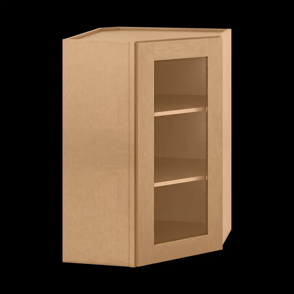 Frosted Glass Door Diagonal Corner Wall Kitchen Cabinet DCMD2436 Shaker Toffee 24 . width 36 . height 12 . depth