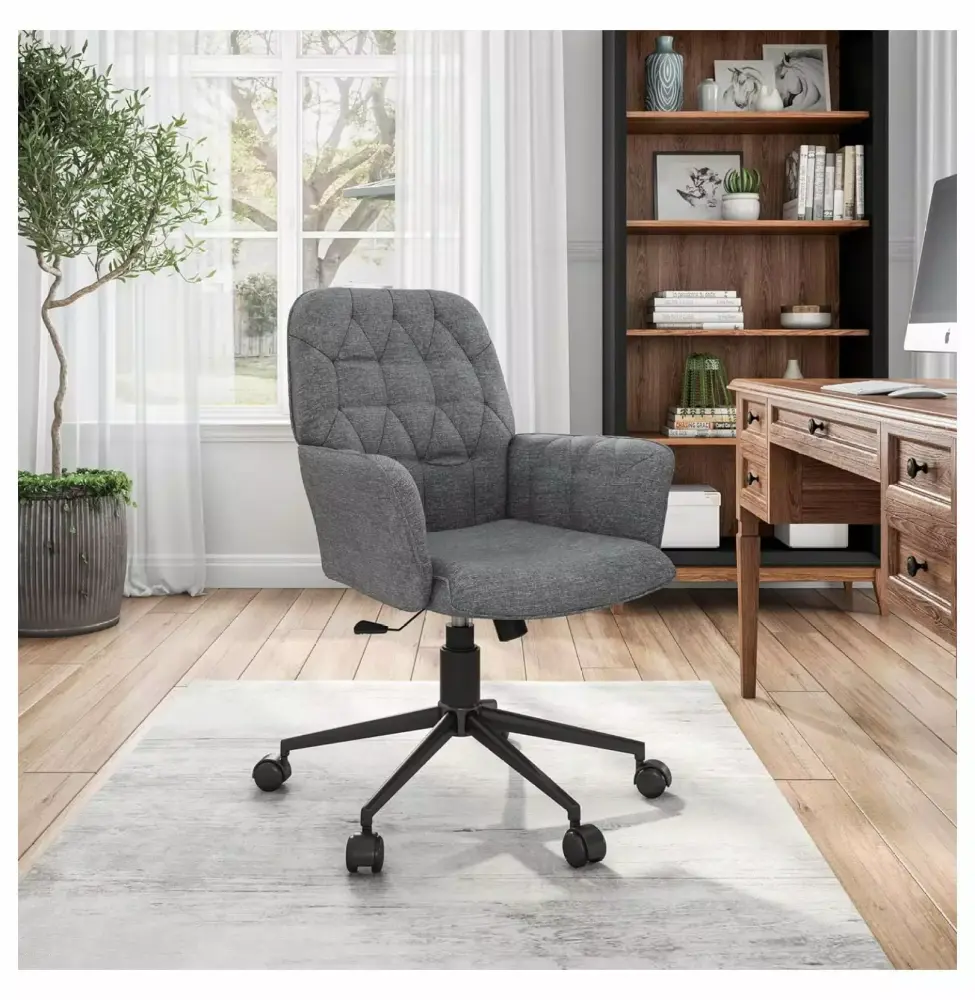 SinYYH Executive Modern Upholstered Tufted Office Chair Arms. Regular. Grey