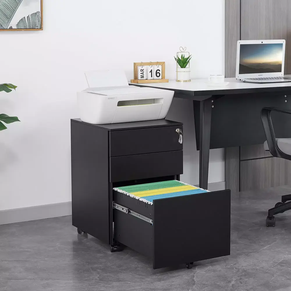 Gewnee Mobile Office File Cabinet 3 Drawers Lockable Under Desk Storage Cabinet Metal Movable