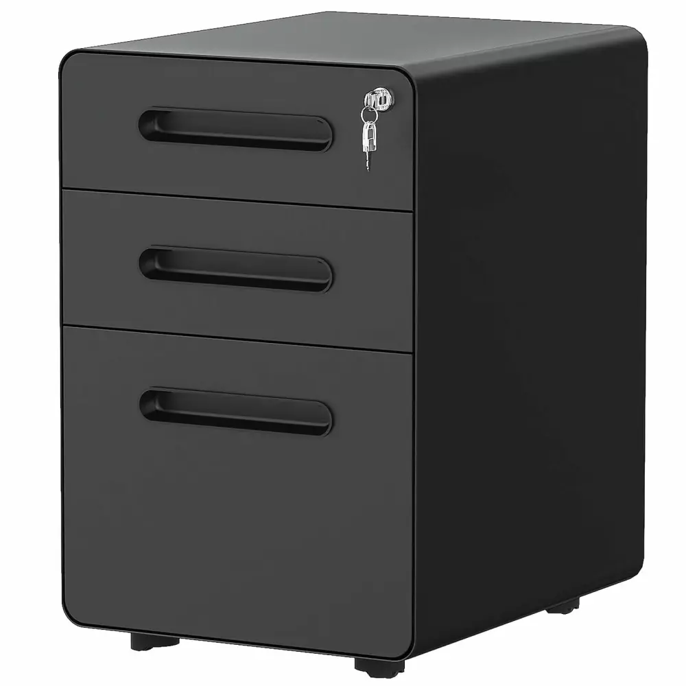Metal Filing Cabinet 3 Drawers Office Under Desk Pedestal Mobile Storage Black N/A