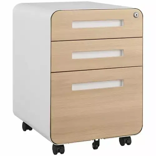 3 Drawer Mobile File Cabinet Under Desk Office Simple Style 5 Wheel Anti-Tilting Steel Black Onuobao