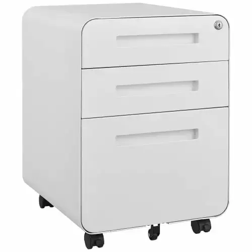 3 Drawer Mobile File Cabinet Under Desk Office Simple Style 5 Wheel Anti-Tilting Steel Black Onuobao