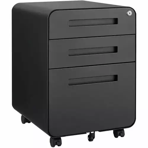 3 Drawer Mobile File Cabinet Under Desk Office Simple Style 5 Wheel Anti-Tilting Steel Black Onuobao