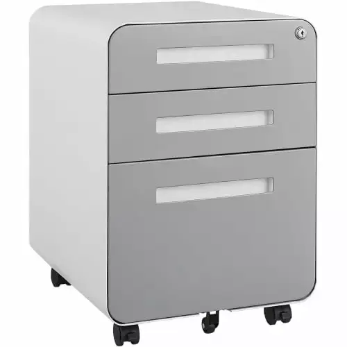 3 Drawer Mobile File Cabinet Under Desk Office Simple Style 5 Wheel Anti-Tilting Steel Black Onuobao