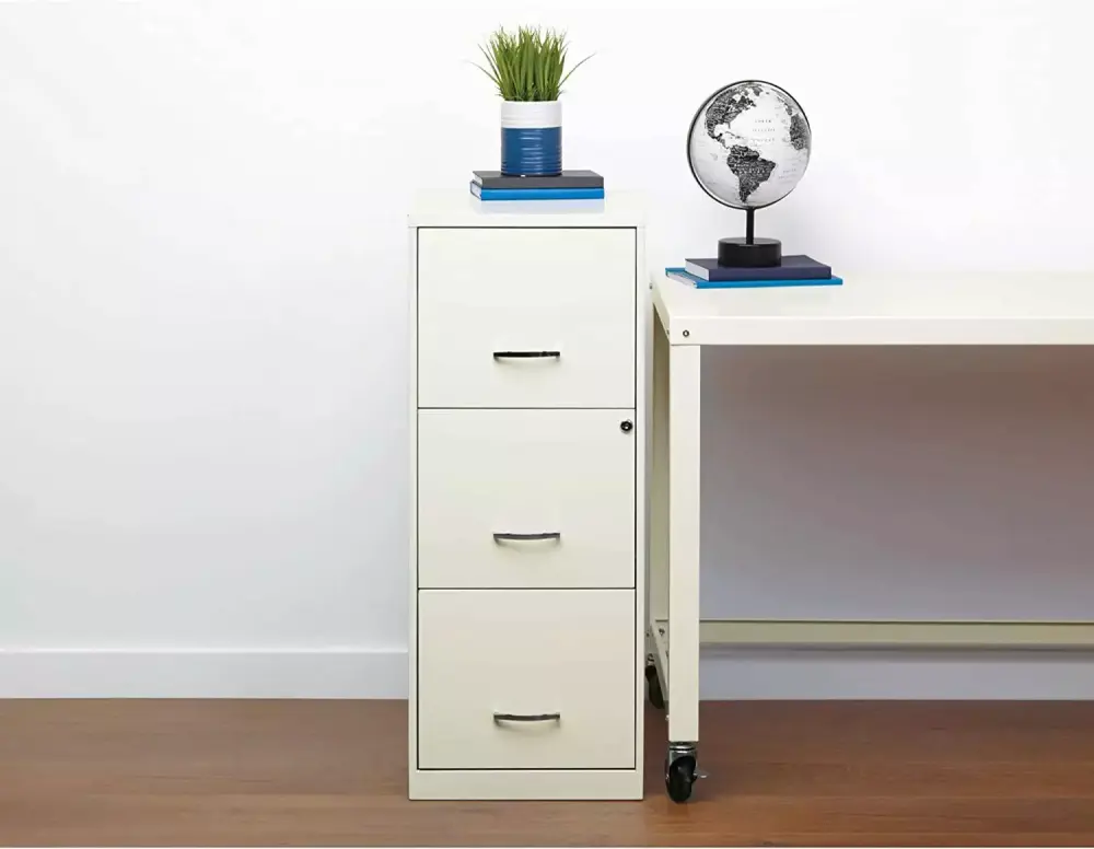 QIANGLING Metal File Cabinet Home Office Supplies 3 Under Desk Storage Drawers Pearl White