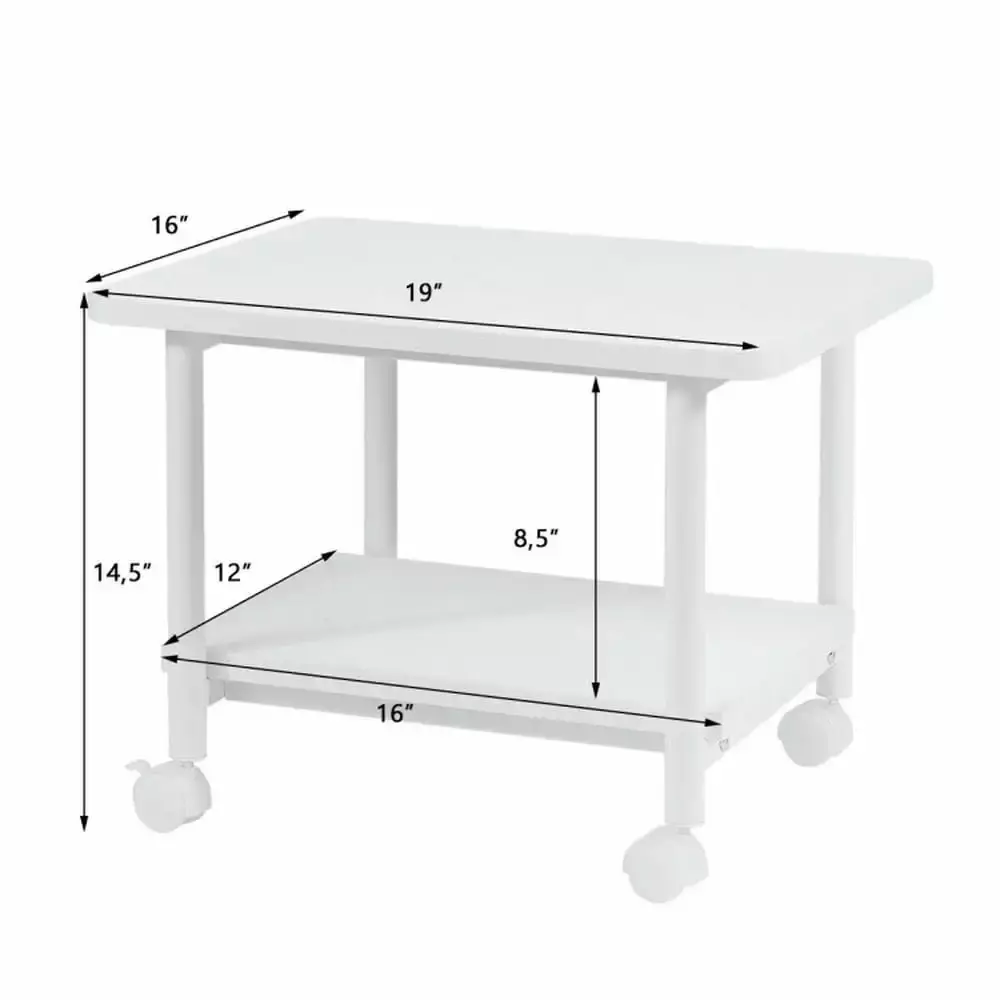 GVN Under Desk Printer Stand 360° Swivel Casters White Office Furniture Computer Table Home and Office