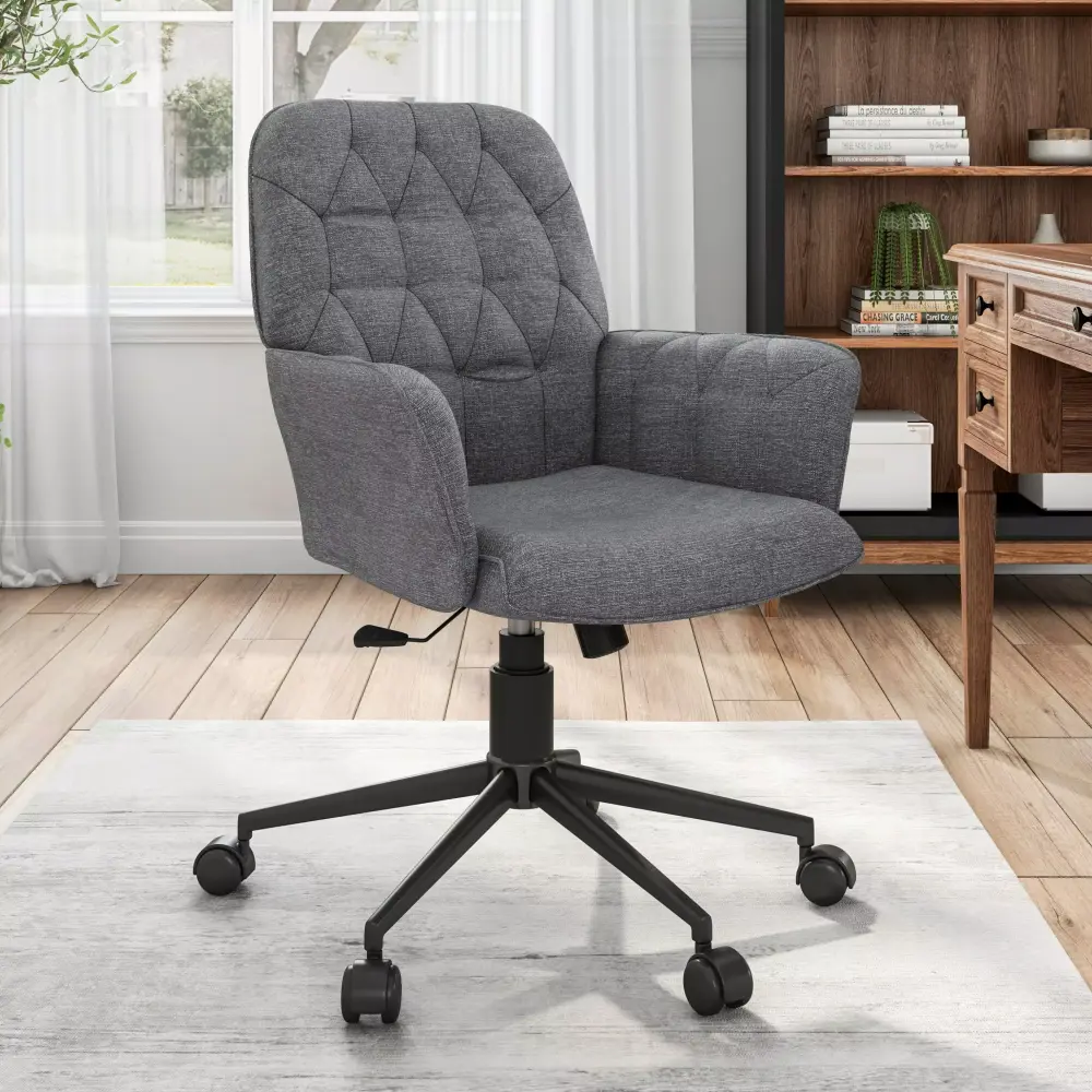 Techni Mobili Modern Upholstered Tufted Executive Chair Grey Office Chair Arms