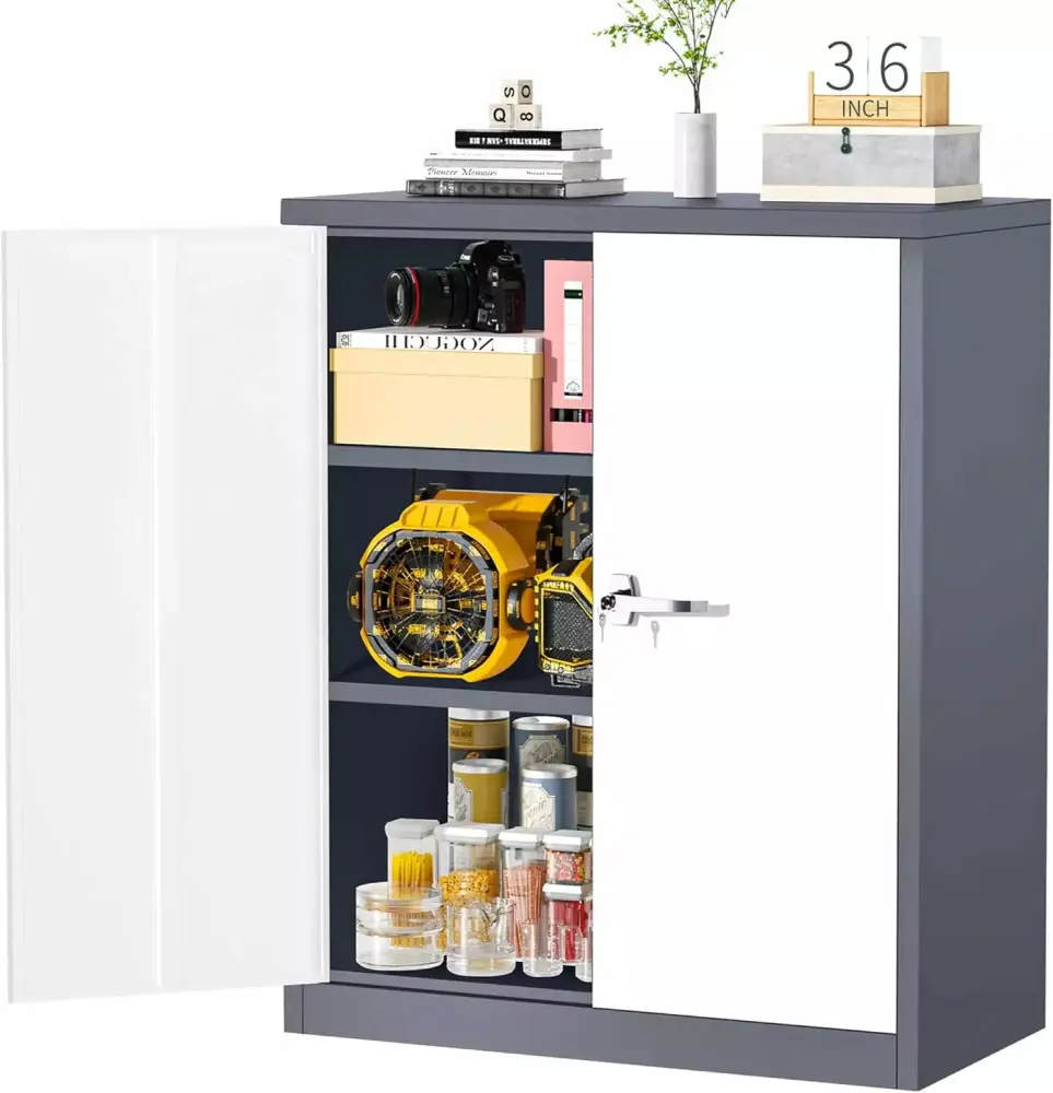 Metal Storage Cabinet Doors and Shelves Lockable Storage Cabinet Office 36 Inches WRP