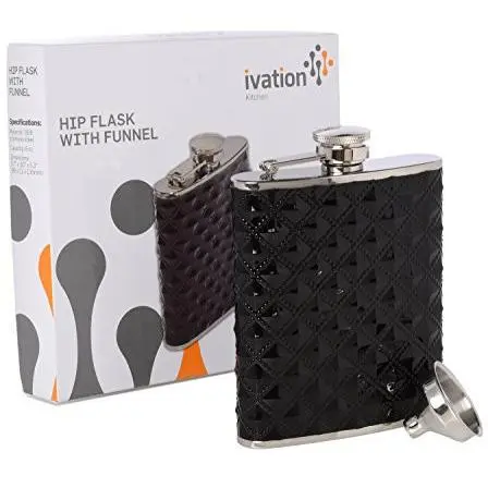 Hip Flask 6 Ounce Non-corrosive Steel w/ Diamond Grip Polyurethane Cover