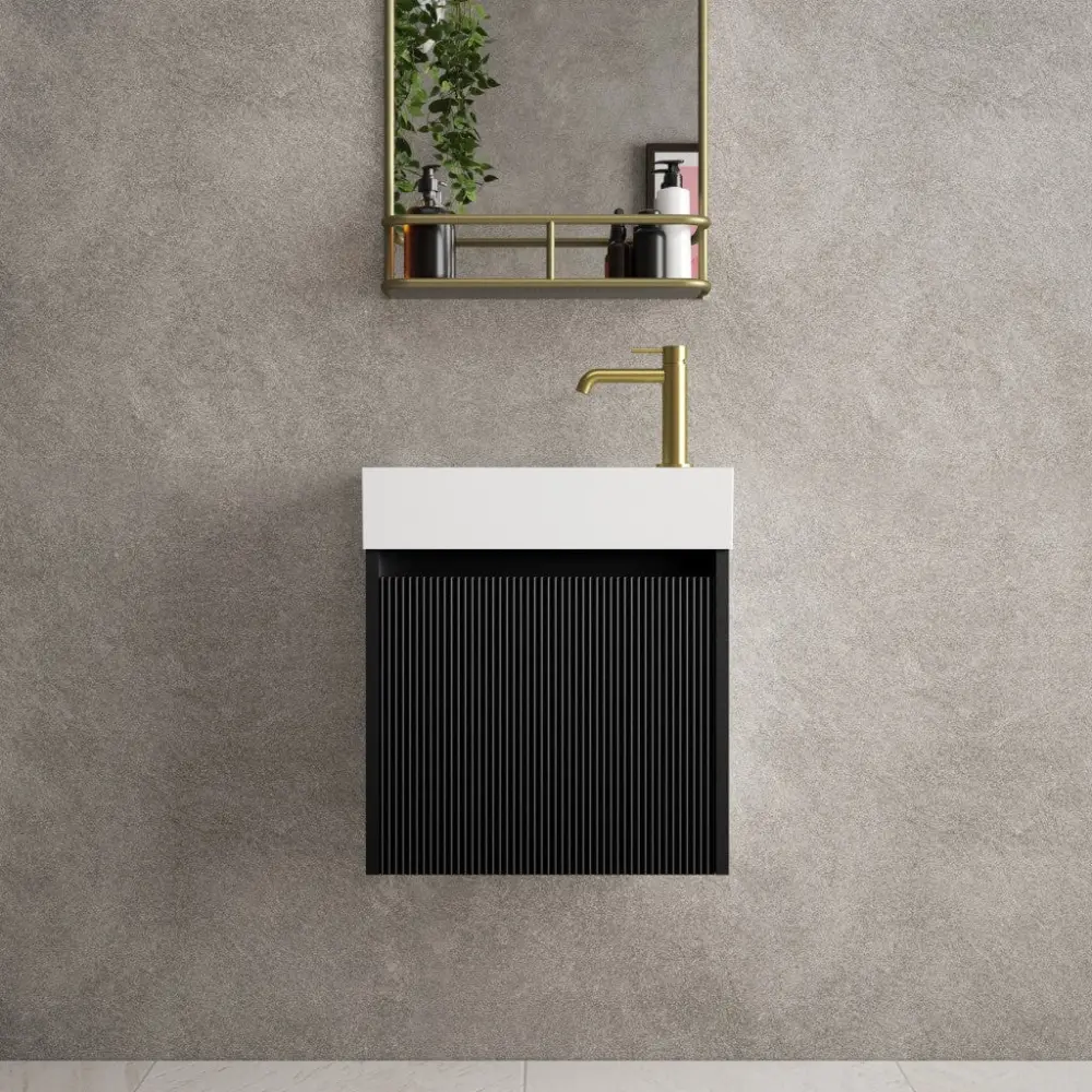 Scanalato Single Door Vanity Unit Beyondstone Basin - Pure Jet-black 450mm