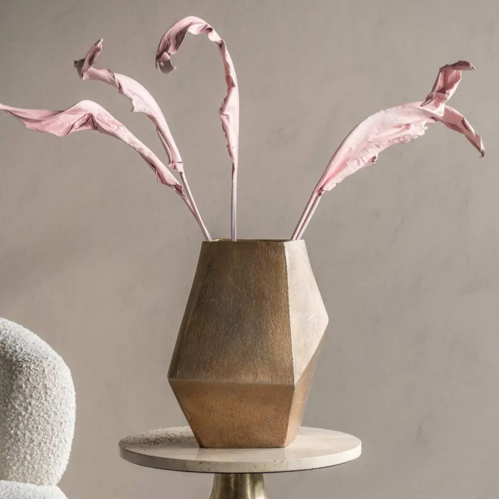 Cast Aluminium Faceted Vase - Antique Warm alloy