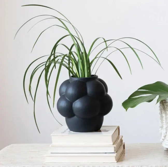Charcoal Bubble Vase Wooden Bead Accent