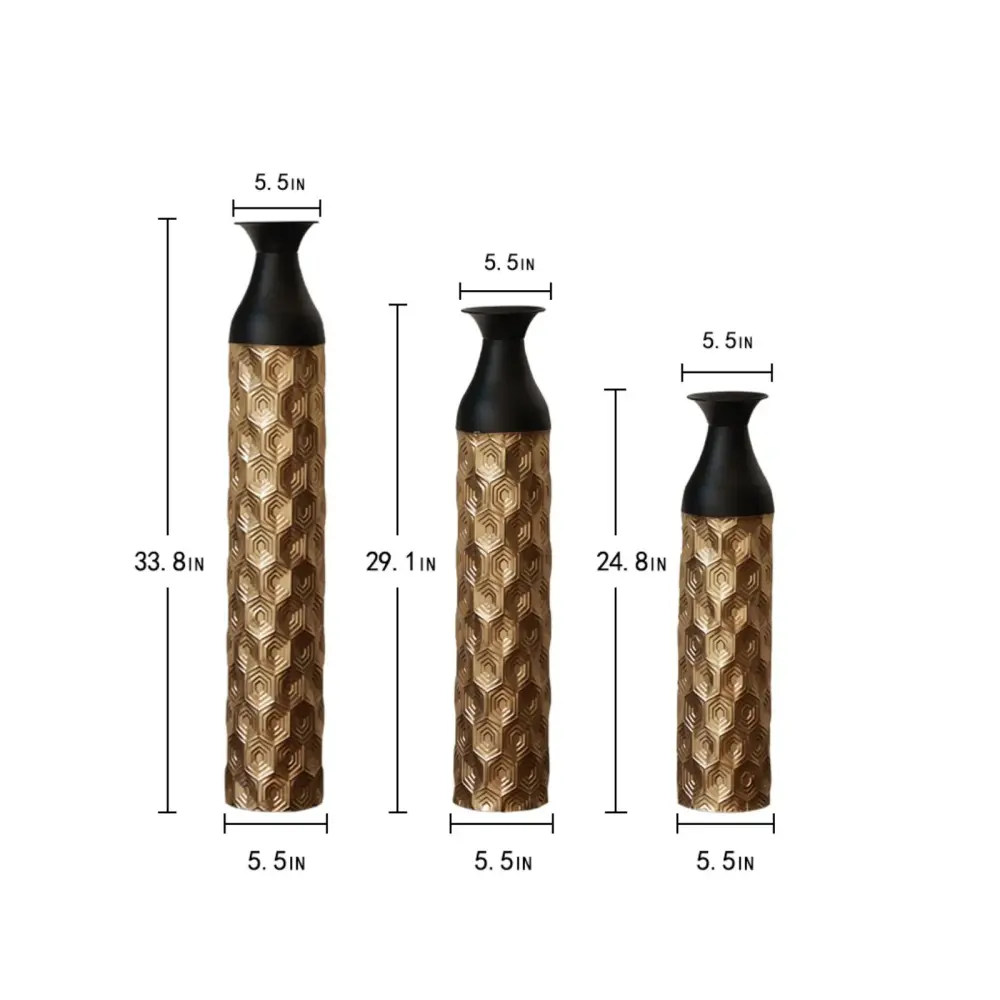 Floor Metal Vases (Set 3) Gorgeous Home Decoration Large Glazed Metal Vases - Onyx / Gold