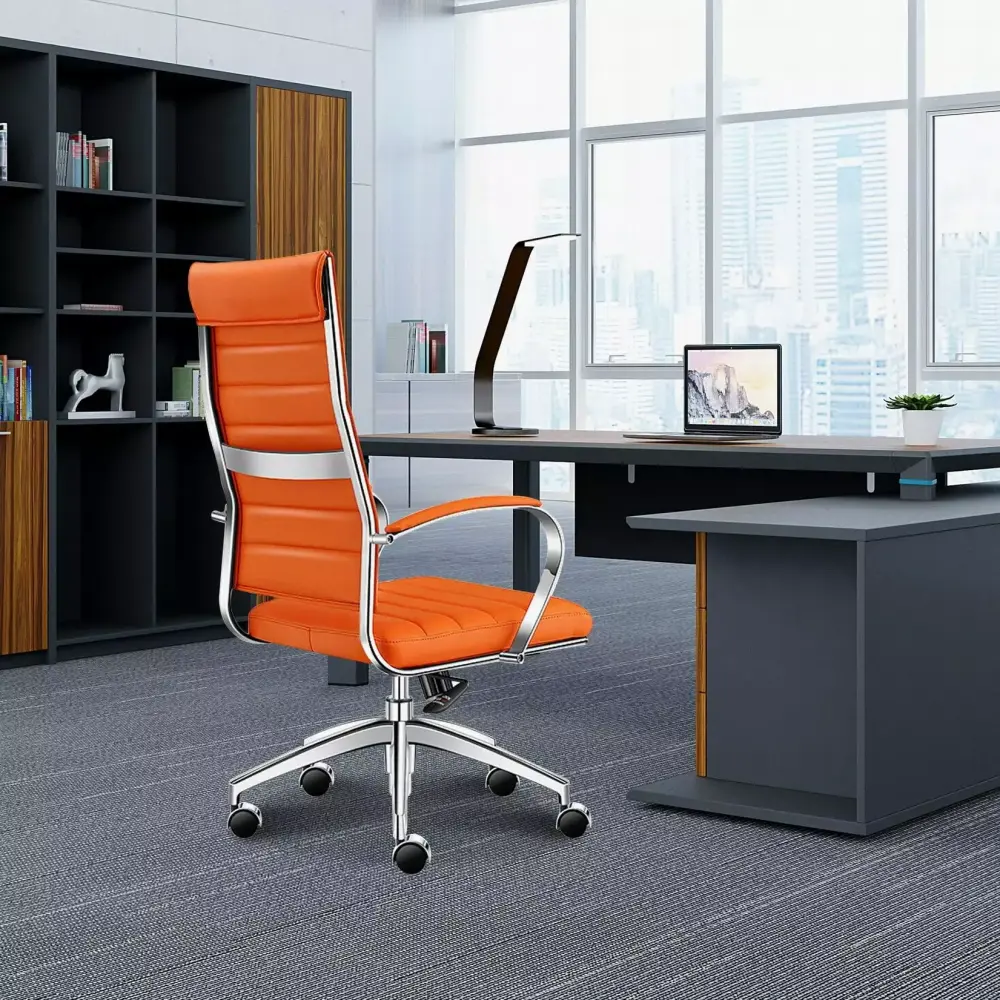 LUXMOD High Back Office Chair Orange Vegan Leather Ergonomic Desk Chair