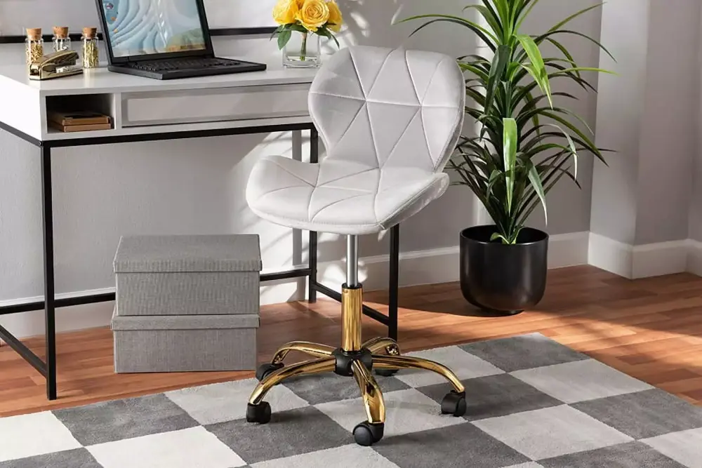 Baxton Studio Savara Contemporary Glam Grey Velvet Fabric and Gold Metal Swivel Office Chair
