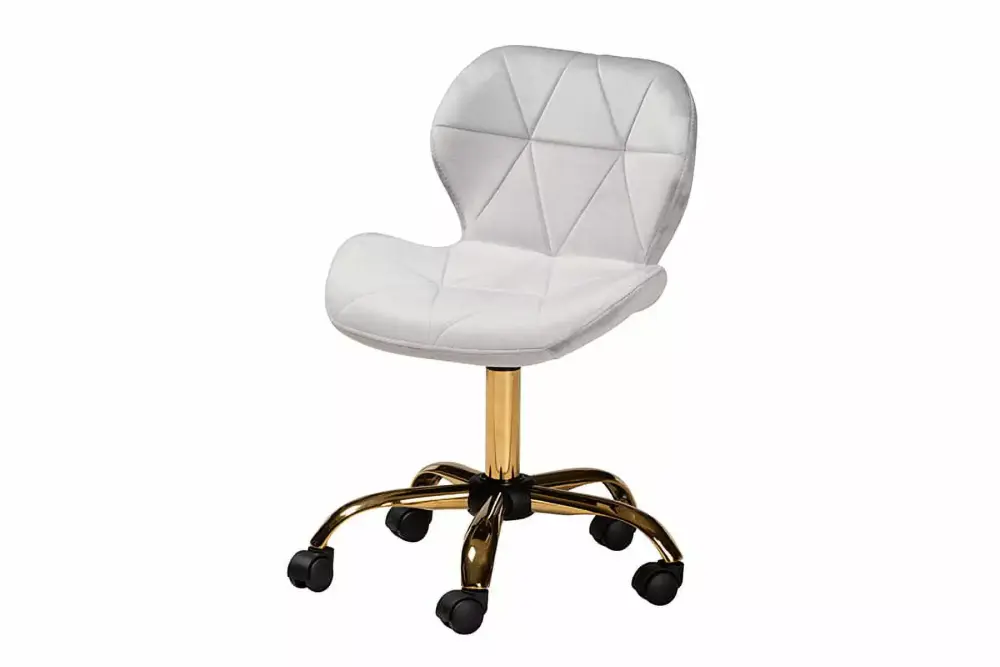 Baxton Studio Savara Contemporary Glam Grey Velvet Fabric and Gold Metal Swivel Office Chair
