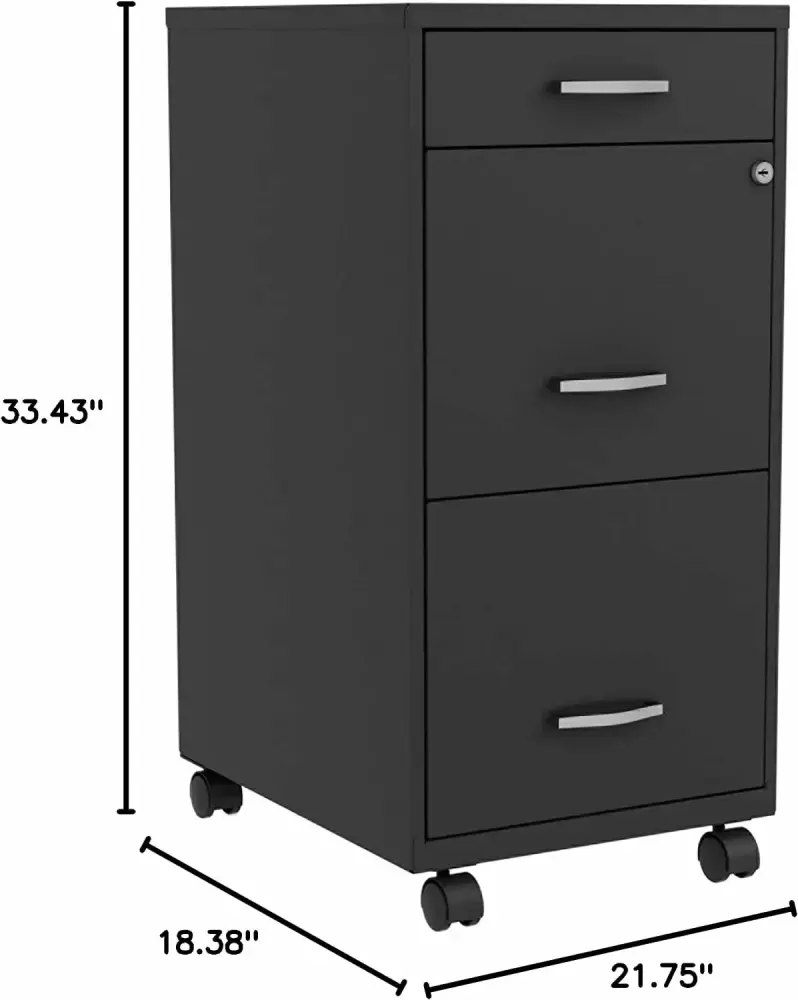 Lorell LYSVF318BMBK 18 Three-Drawer File Organize Cabinet Black