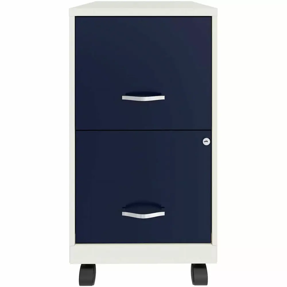 Pemberly Row 18 2 Drawer Mobile Metal Vertical File Cabinet White Navy