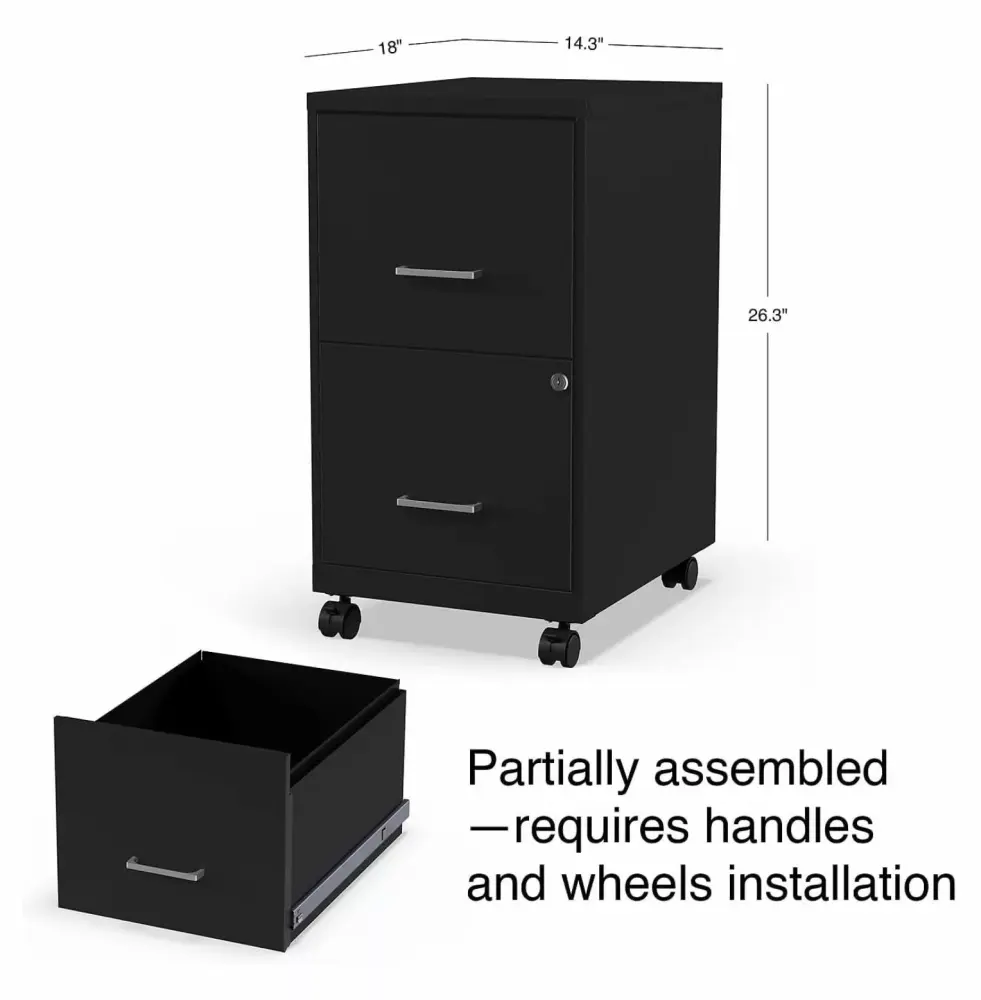 2-Drawer Vertical Locking File Cabinet Black Holds Letter Size Documents Secure Filing Cabinet Key Lock