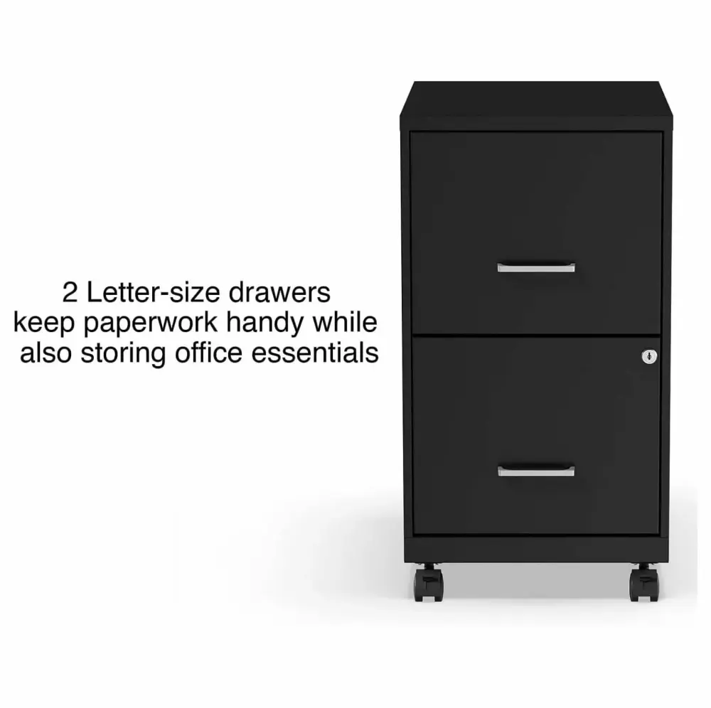 2-Drawer Vertical Locking File Cabinet Black Holds Letter Size Documents Secure Filing Cabinet Key Lock