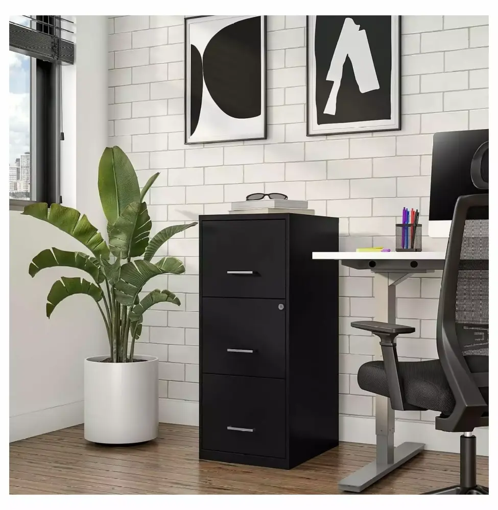 3-Drawer Vertical File Cabinet Locking Letter Black 18-Inch D