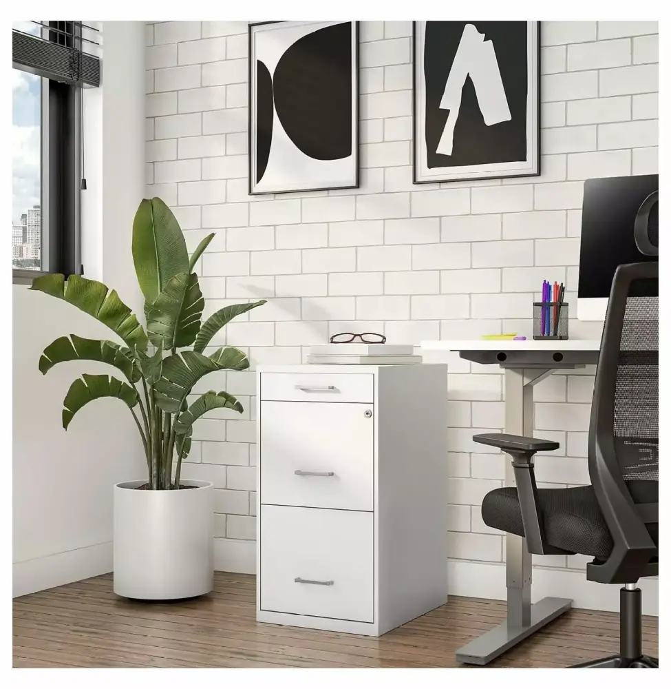2806666 3-Drawer Vertical File Cabinet Locking Letter Size White 18-Inch Depth CHNRED