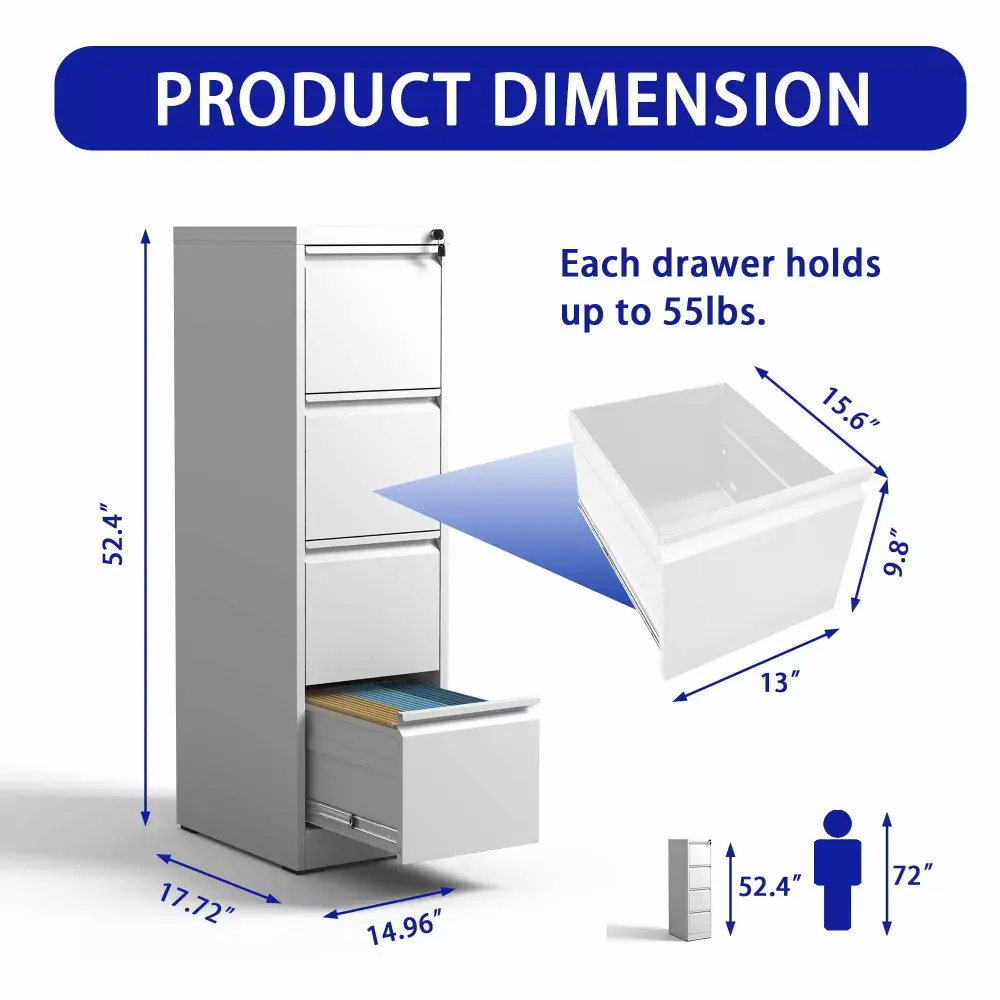 CoSoTower 4 Drawer Metal Vertical File Cabinet Lock A4 Legal Letter Size