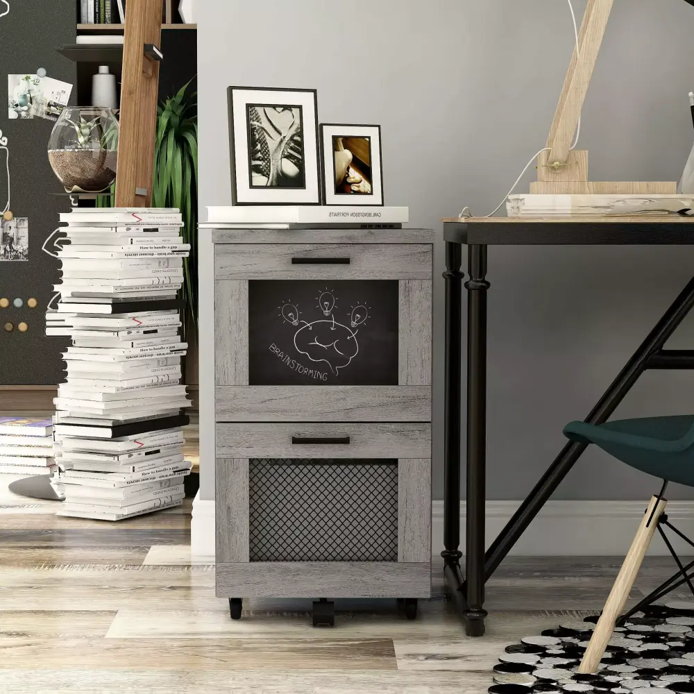 Denhour DH BASIC Rustic Grey 2-Drawer File Cabinet Home or Office