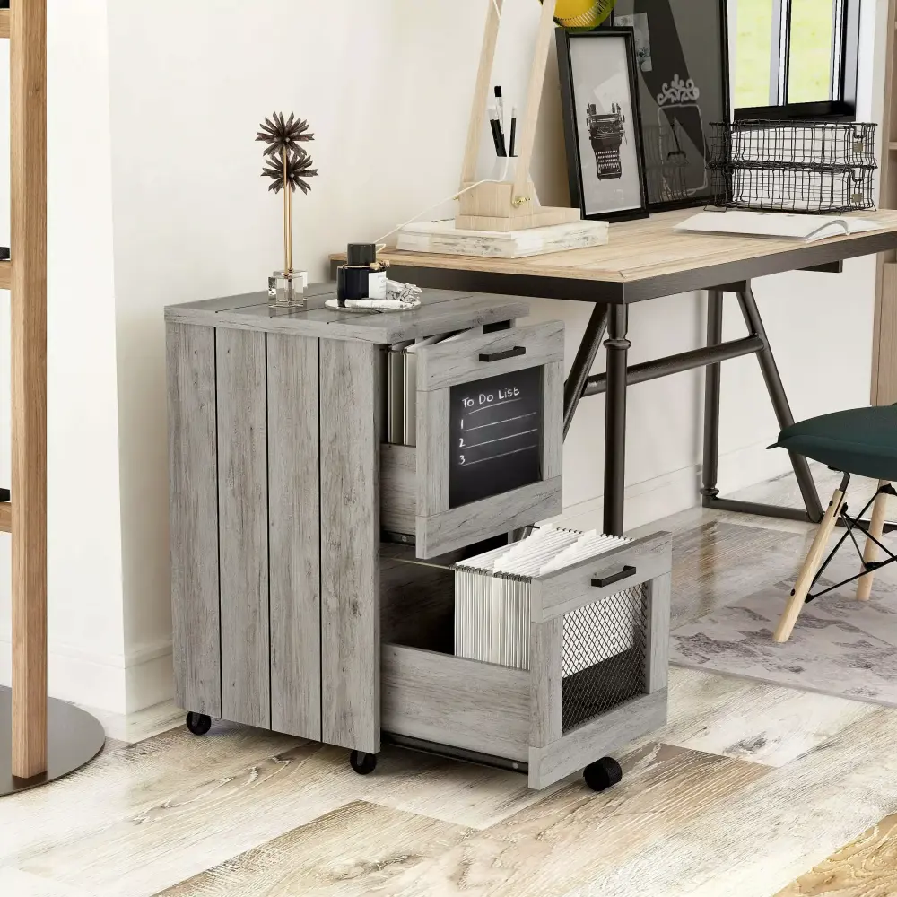 Denhour DH BASIC Rustic Grey 2-Drawer File Cabinet Home or Office