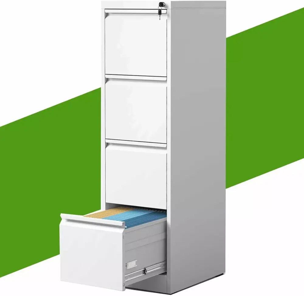 4 Drawer Metal Vertical Filing Cabinet Lock Heavy Duty Storage Letter Legal A4 F4 Size Home Office White DEYUDE