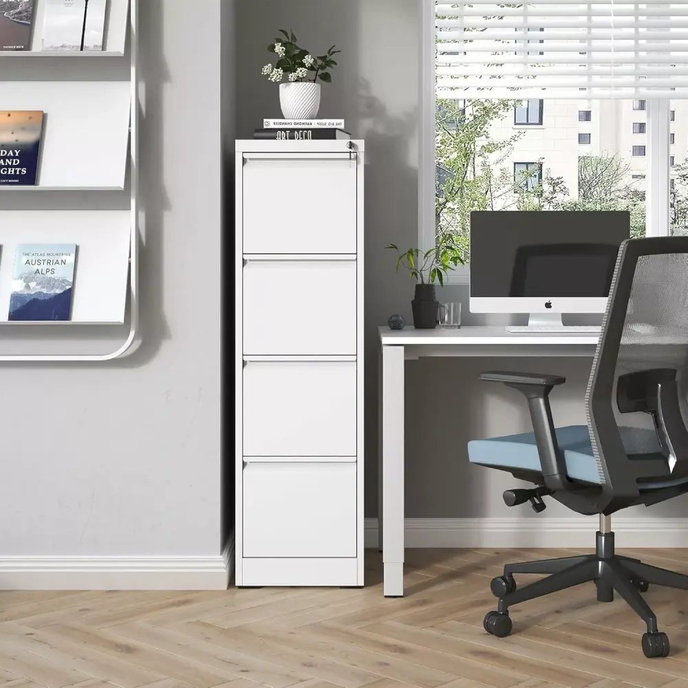 4 Drawer Metal Vertical Filing Cabinet Lock Heavy Duty Storage Letter Legal A4 F4 Size Home Office White DEYUDE
