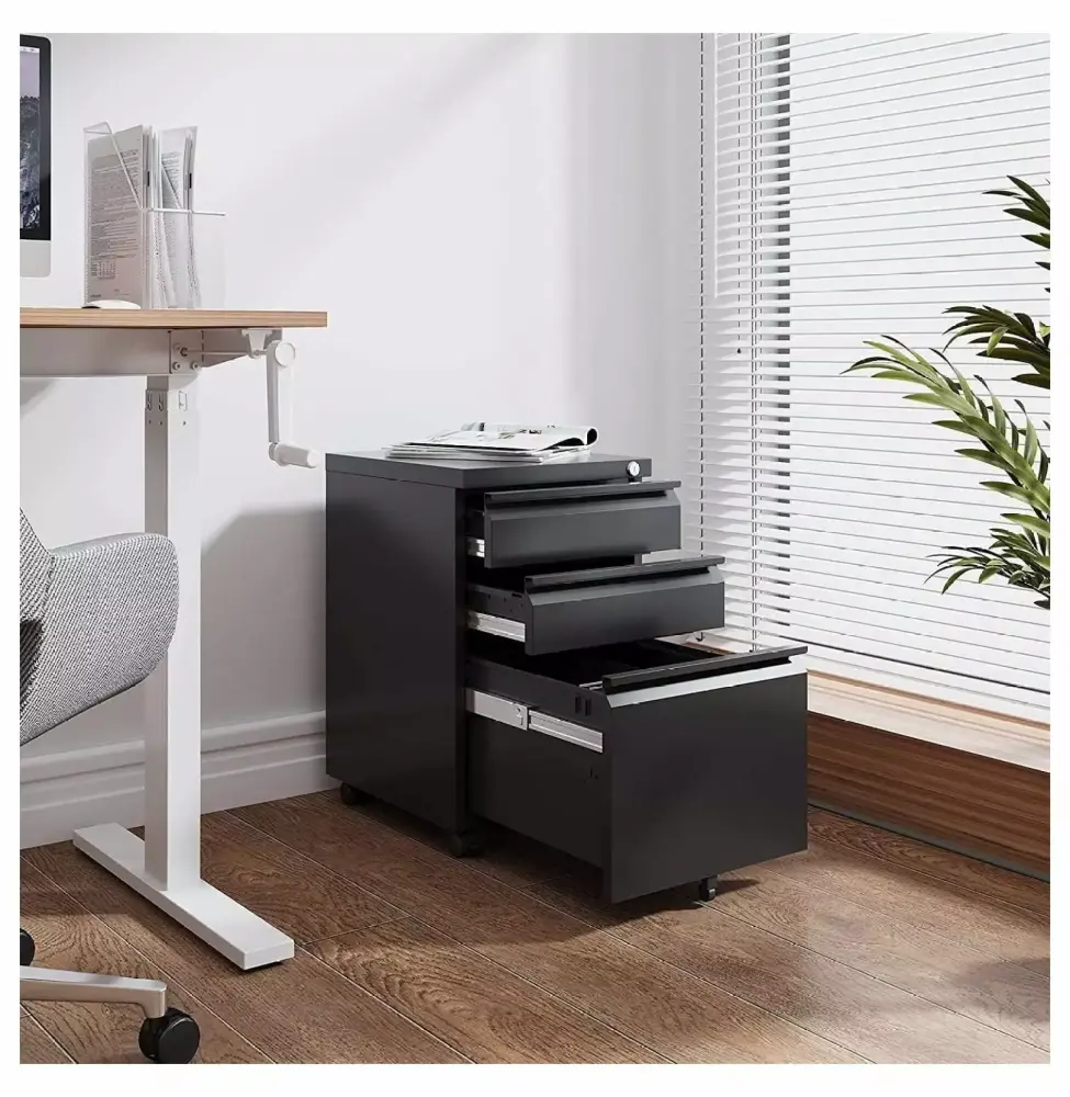 3 Drawer Filing Cabinet File Cabinets Home Office Locking File Cabinet A4 Letter Legal Size Black FEIZICRY
