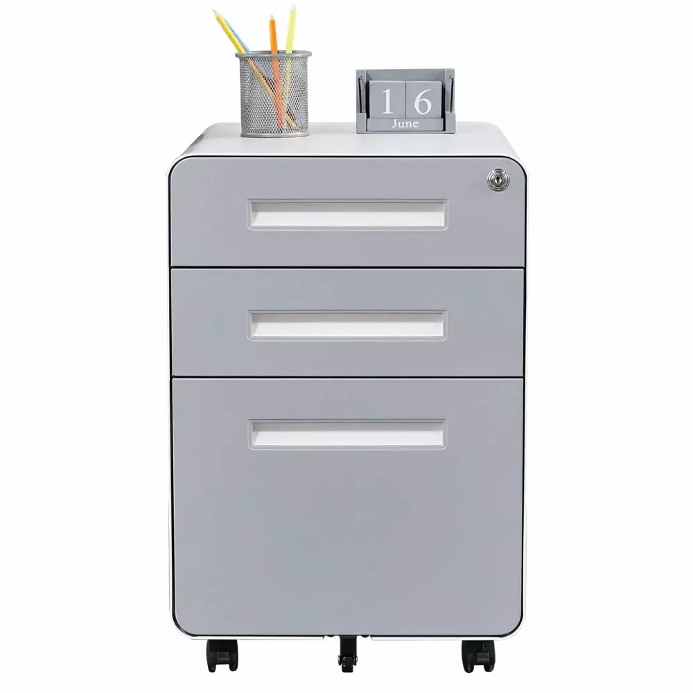 White Lockable Metal File Cabinet Rounded Corners Legal Letter Size FHWMXJH