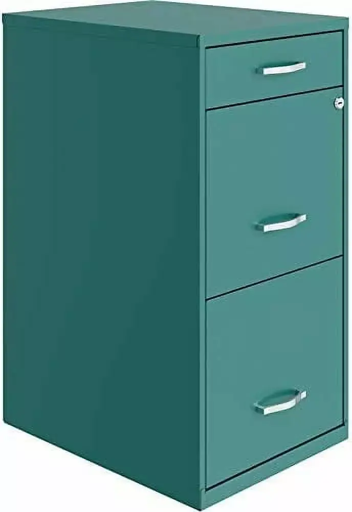 FJU 3 Drawers 27.32 Vertical Turquoise Metal Filing Cabinet Lockable Pre-assembled Home Office