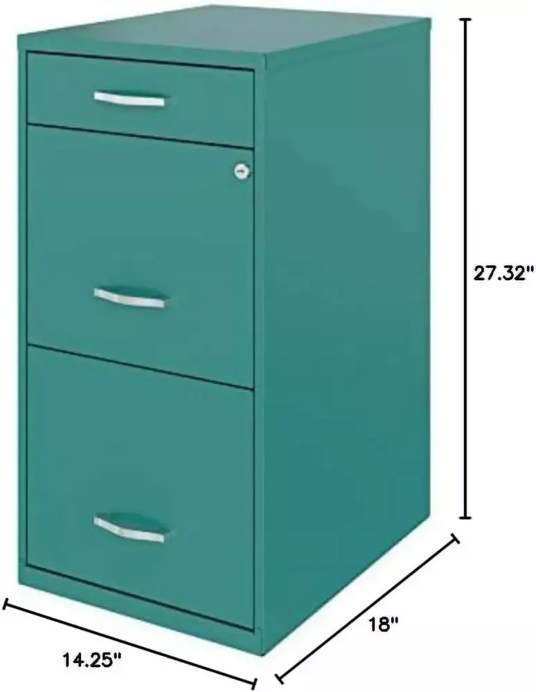 FJU 3 Drawers 27.32 Vertical Turquoise Metal Filing Cabinet Lockable Pre-assembled Home Office