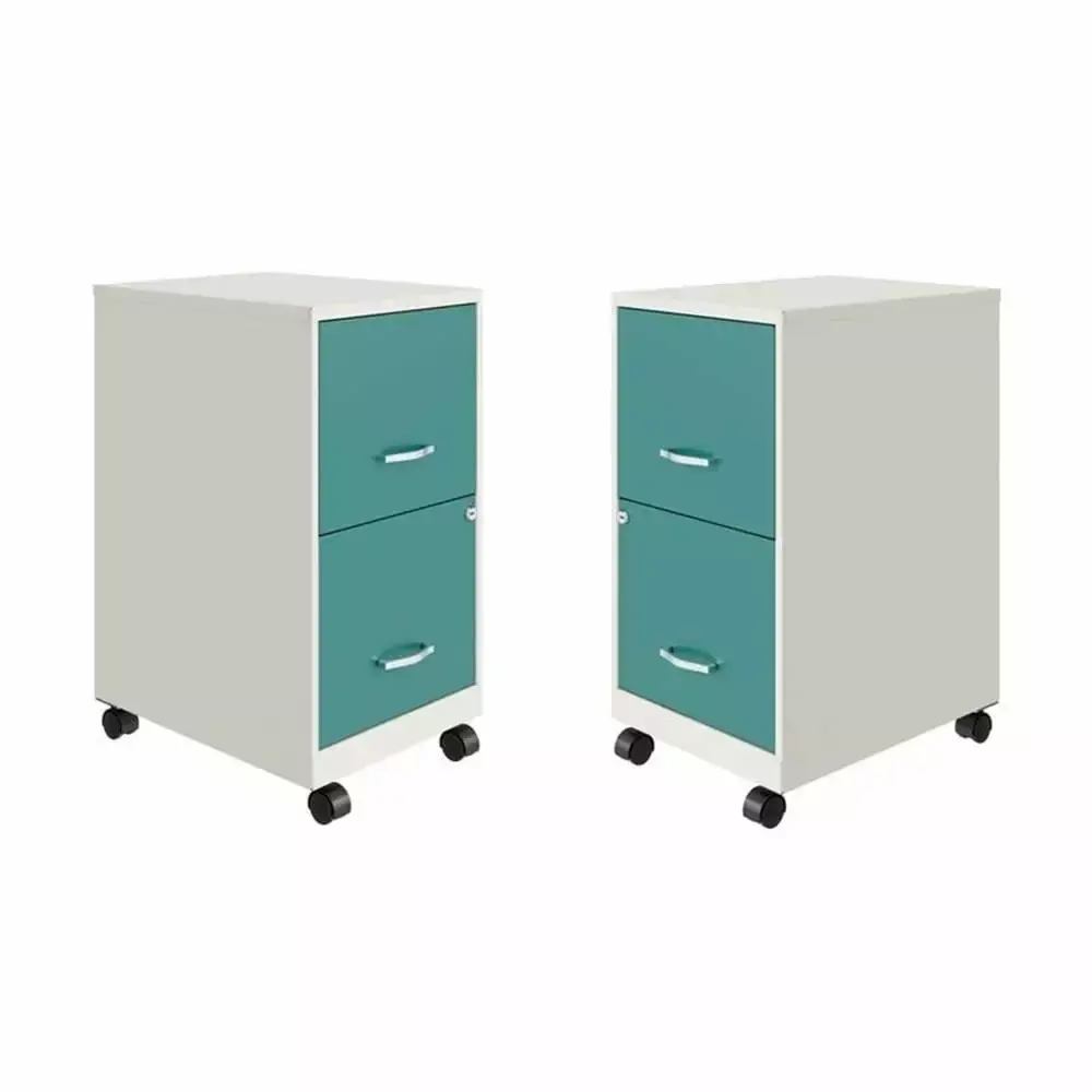 Home Square Set 2 18 Inch 2 Drawer Mobile Vertical File Cabinets White and Teal