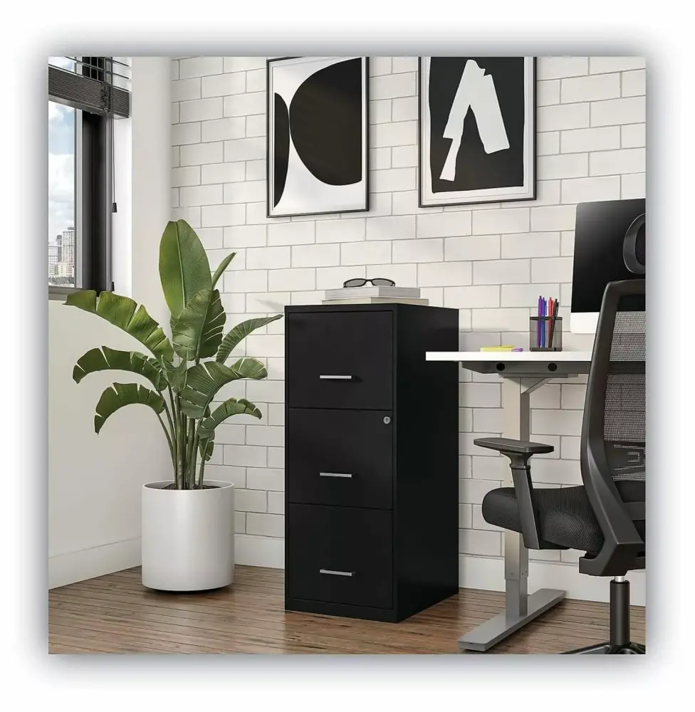 2806770 14 x 18 x 34.9 Soho Vertical 3-Drawer File Cabinet Black Hzhwen