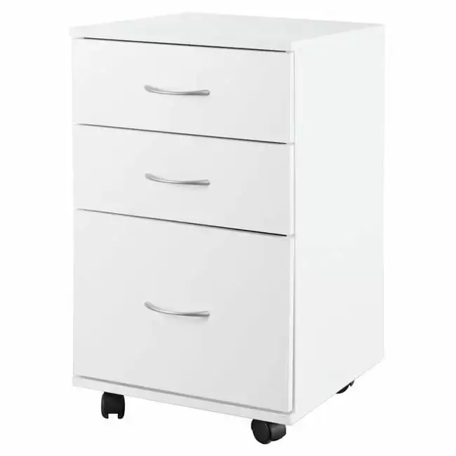 25.75 x 15 x 16.25 Office File Cabinet 3 Drawer Chest Rolling Casters White KD Cuna