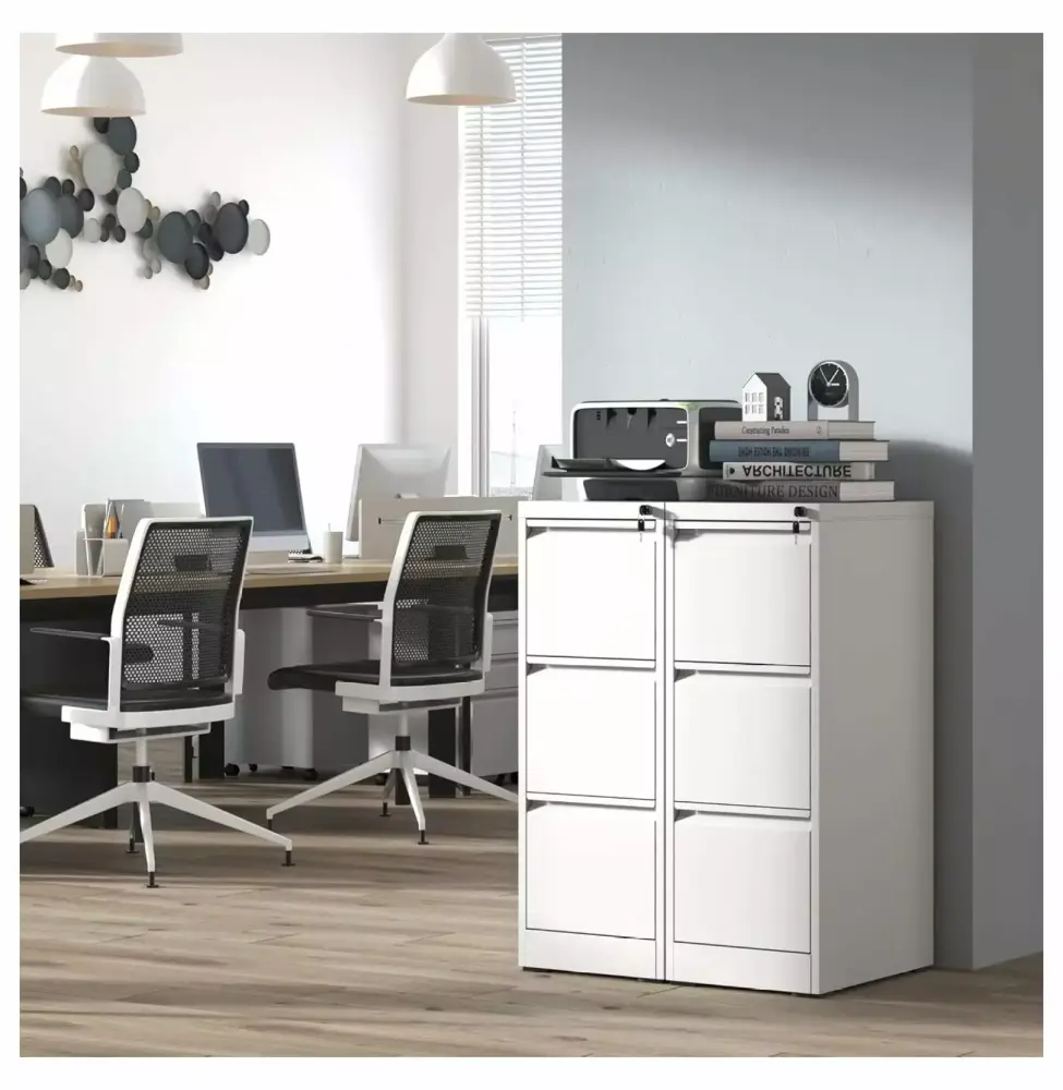 White 3 Drawer Vertical File Cabinet Lock - Heavy Duty Metal Storage A4 Legal Letter Files Keeomi