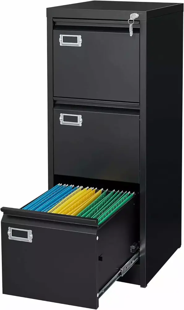 3 Drawer File Cabinet Lock Metal Filing Cabinet Home Office Storage Black Letaya